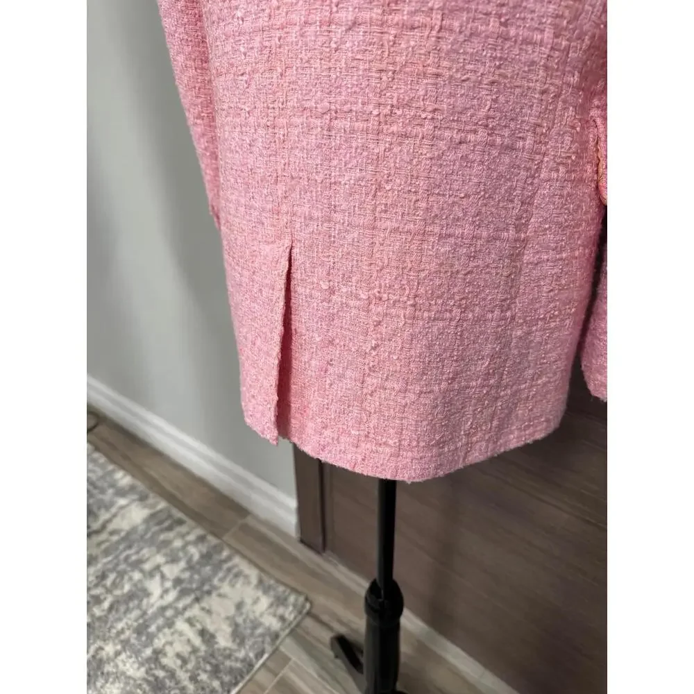 ZARA Pink Tweed Blazer Womens S Gold Button Tailored Jacket Textured Lined - Picture 9 of 9